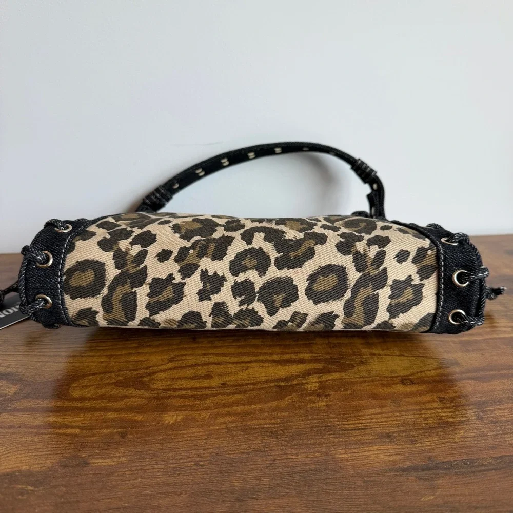 New True Religion Black Denim Leopard Shoulder Handbag Western Horseshoe Cute